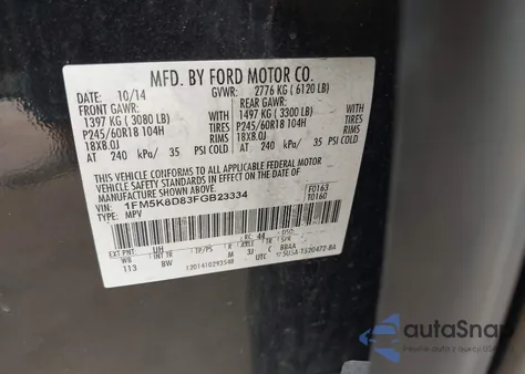 2015 Ford Explorer Xlt z USA, uszkodzony, nr VIN 1FM5K8D83FGB23334